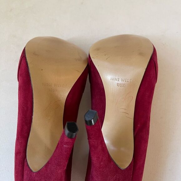 Nine West leather suede red wine hidden platform heels pointed toe size 10.5M - Picture 10 of 11